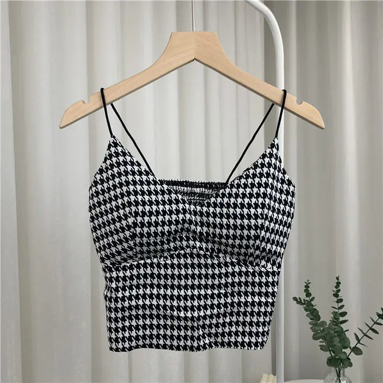 Leopard Print Seamless Ice Silk Y2K Crop Camisole houndstooth s by HitMyNeed