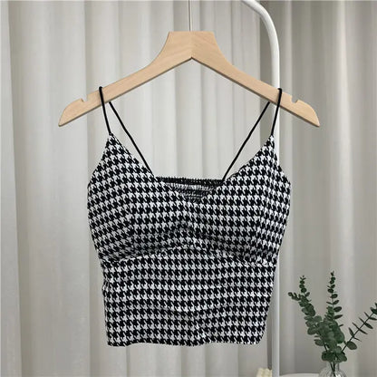 Leopard Print Seamless Ice Silk Y2K Crop Camisole houndstooth s by HitMyNeed