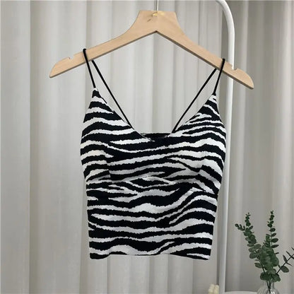 Leopard Print Seamless Ice Silk Y2K Crop Camisole zebra m by HitMyNeed