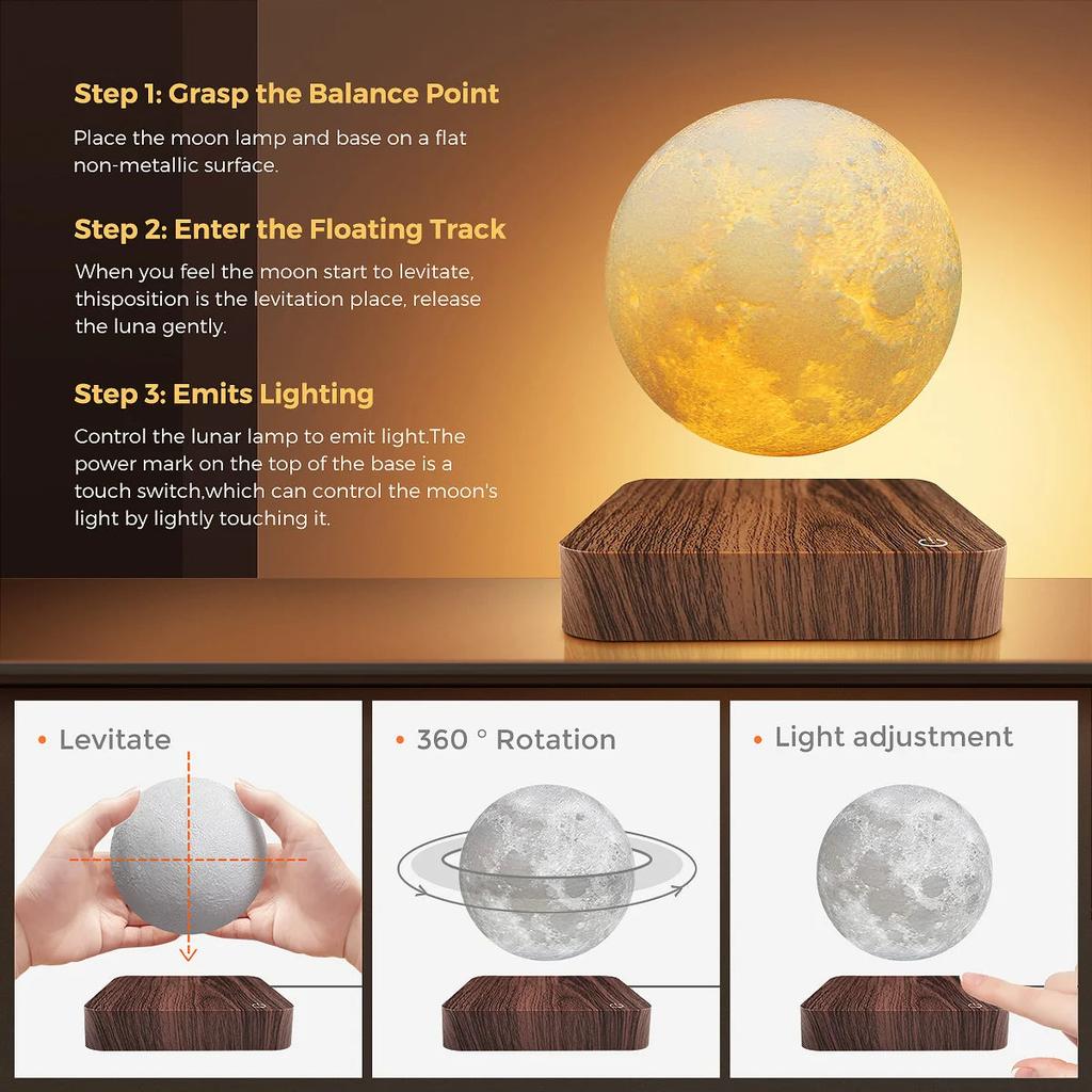 Levitating Moon Lamp with 3 Color Modes by HitMyNeed
