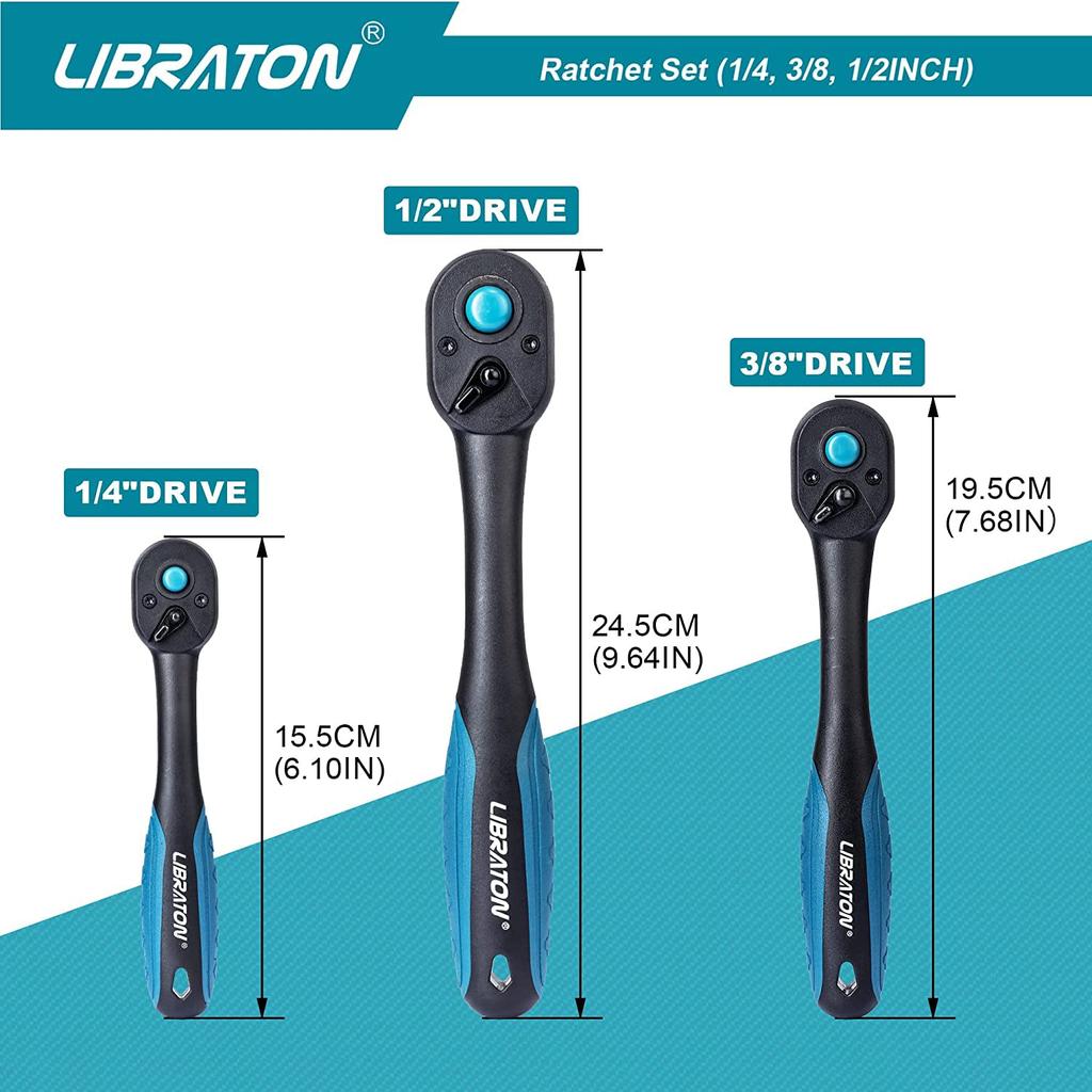 Libraton 3-Piece Ratchet Handle Set 1/4, 3/8, 1/2 in by HitMyNeed