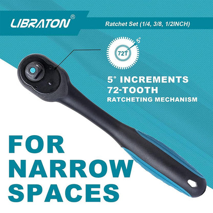 Libraton 3-Piece Ratchet Handle Set 1/4, 3/8, 1/2 in by HitMyNeed