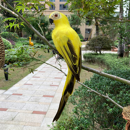 Lifelike Parrot Resin Garden Ornament yellow 25cm by HitMyNeed