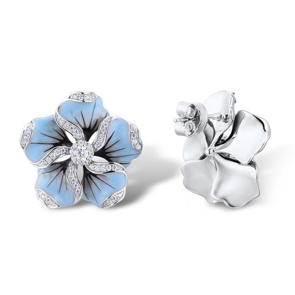 Light Blue Flower Stud Earrings with Sparkling Stones by HitMyNeed