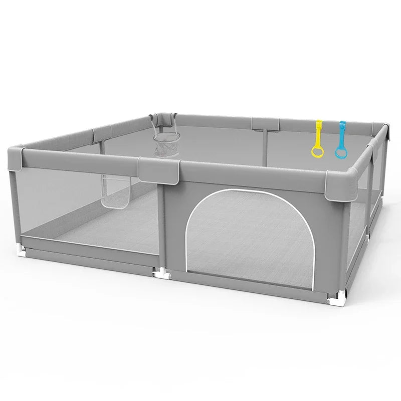 Light Gray Baby Playpen with Safety Fence & Pull Rings 160-x-200cm by HitMyNeed