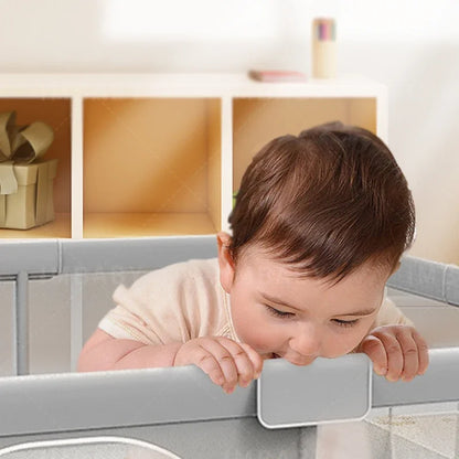 Light Gray Baby Playpen with Safety Fence & Pull Rings by HitMyNeed