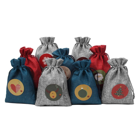 Linen Advent Calendar Bags Set with Clips (24pcs) by HitMyNeed