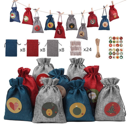 Linen Advent Calendar Bags Set with Clips (24pcs) by HitMyNeed