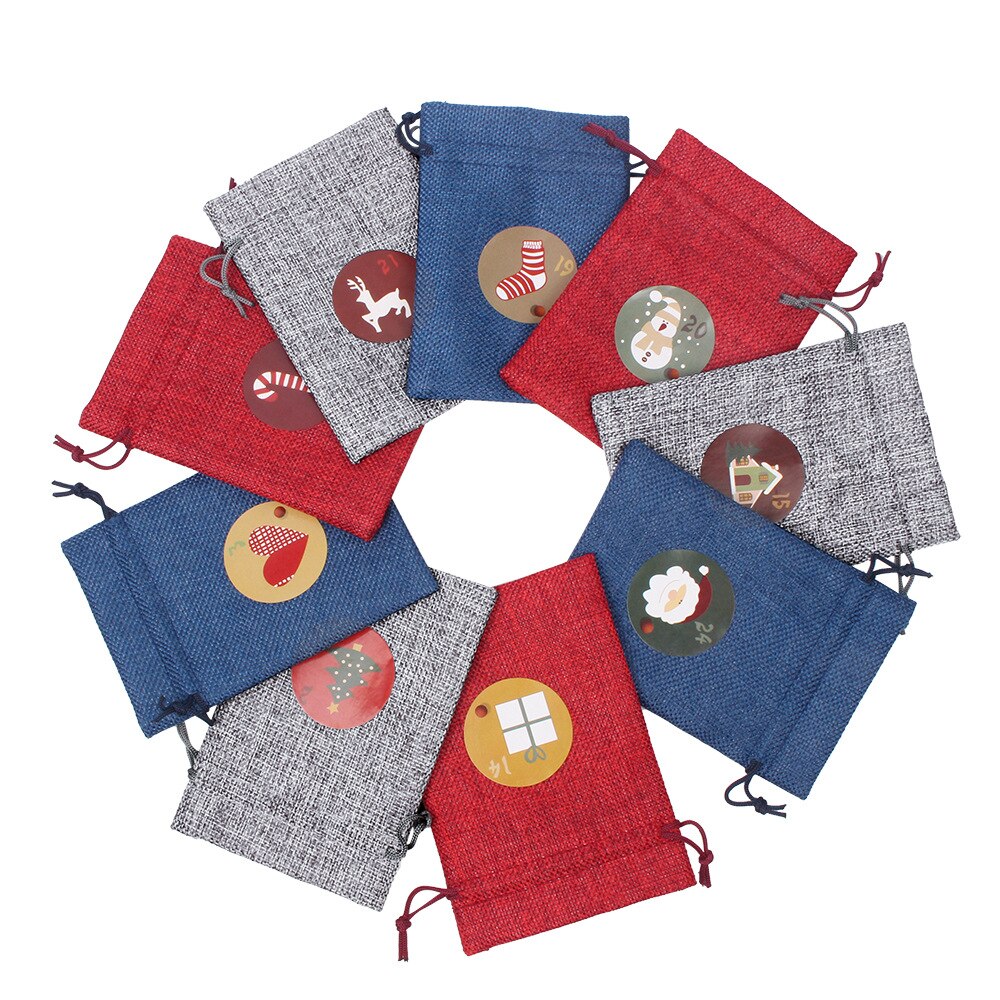 Linen Advent Calendar Bags Set with Clips (24pcs) by HitMyNeed