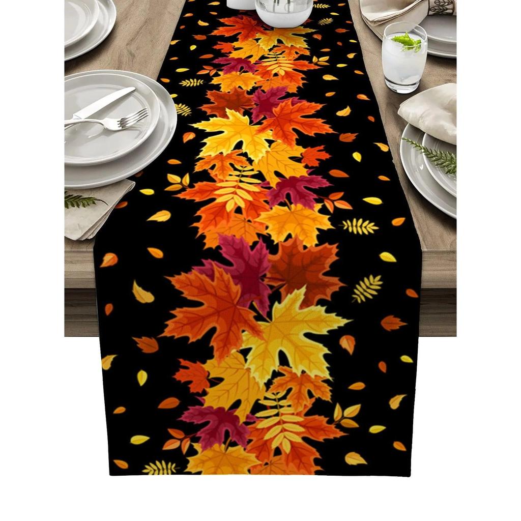 Linen Leaf Pattern Autumn Table Runner 180x33cm-70x13inch zqq3657-3 by HitMyNeed