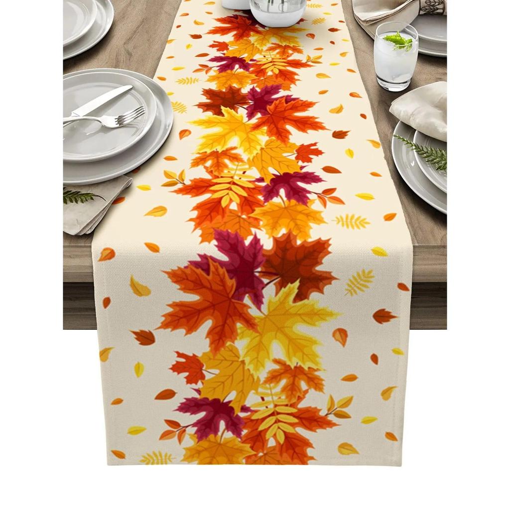 Linen Leaf Pattern Autumn Table Runner 200x33cm-70x13inch zqq3657-2 by HitMyNeed