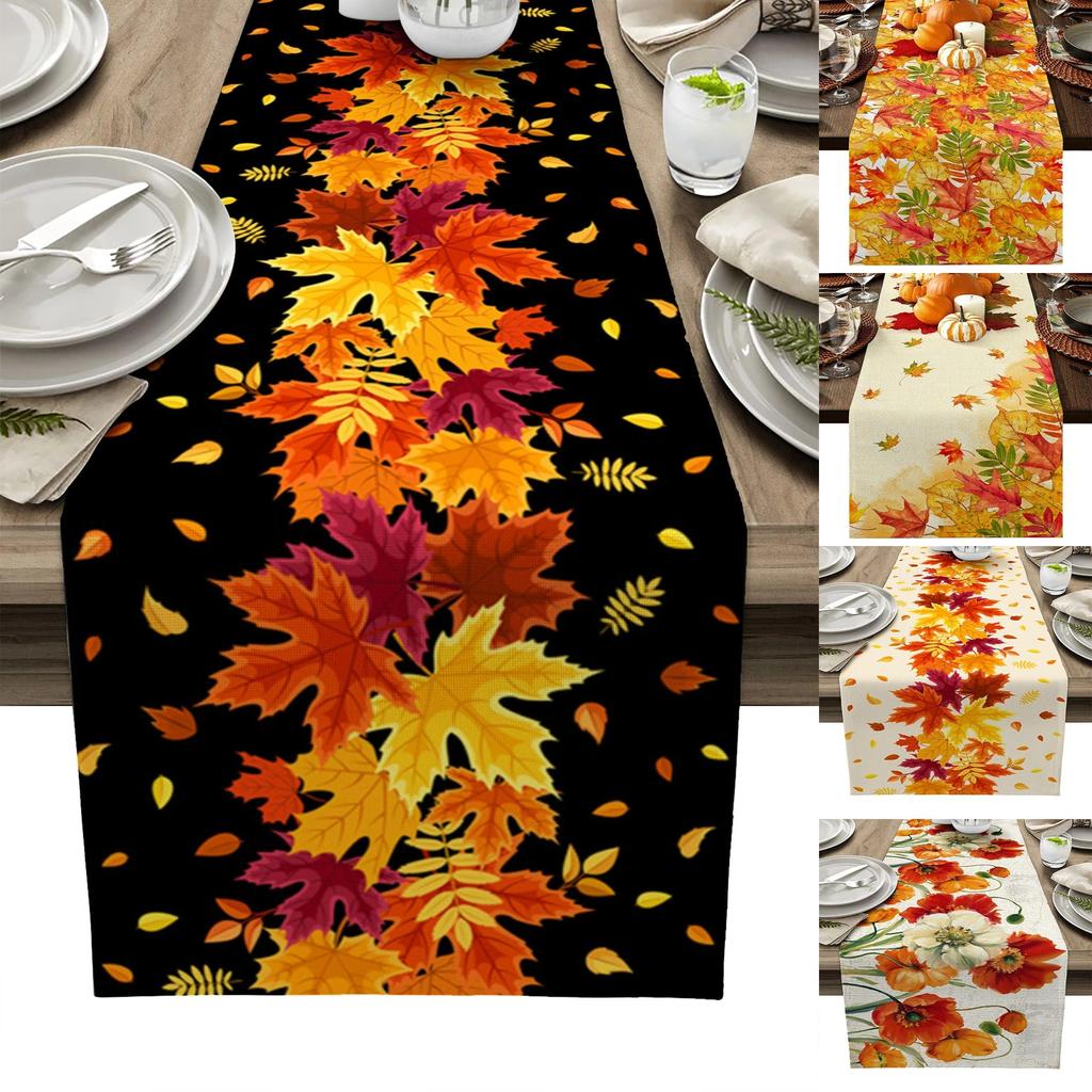 Linen Leaf Pattern Autumn Table Runner by HitMyNeed