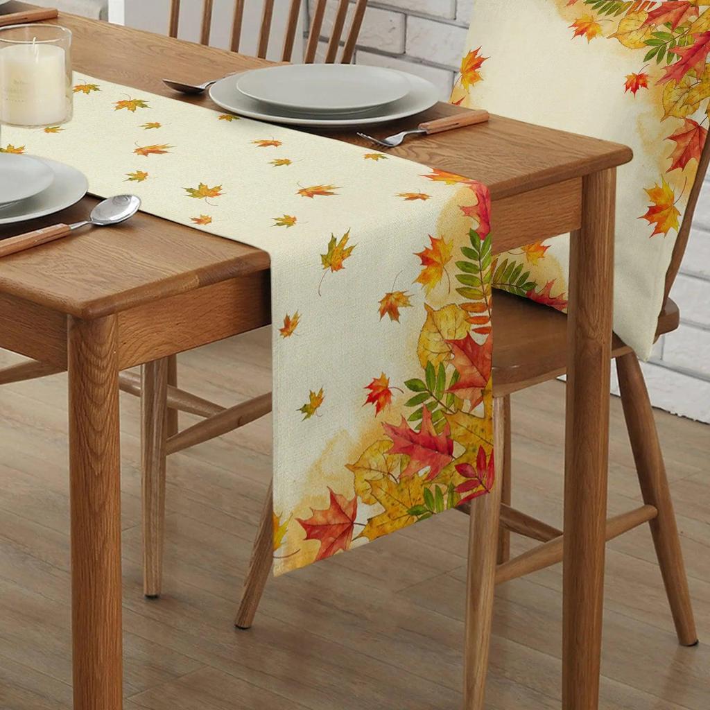 Linen Leaf Pattern Autumn Table Runner by HitMyNeed