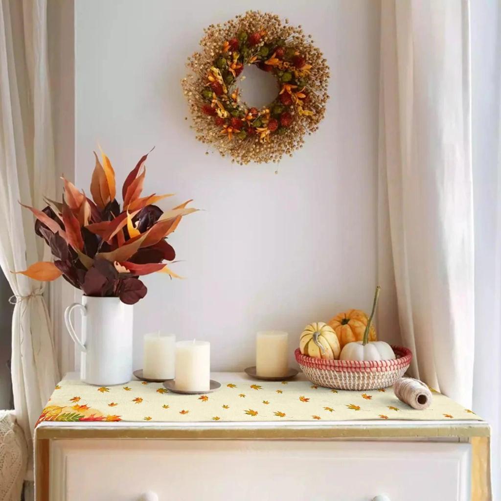 Linen Leaf Pattern Autumn Table Runner by HitMyNeed