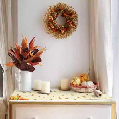 Linen Leaf Pattern Autumn Table Runner by HitMyNeed