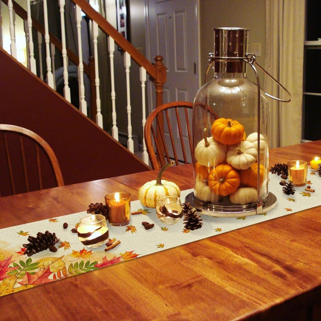 Linen Leaf Pattern Autumn Table Runner by HitMyNeed