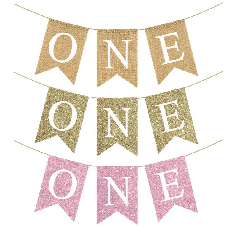 Linen "One" Birthday Banner for Baby's First Party by HitMyNeed