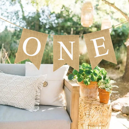 Linen "One" Birthday Banner for Baby's First Party by HitMyNeed