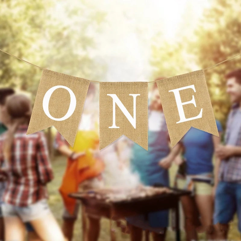 Linen "One" Birthday Banner for Baby's First Party by HitMyNeed