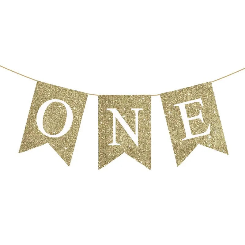 Linen "One" Birthday Banner for Baby's First Party champagne-gold by HitMyNeed