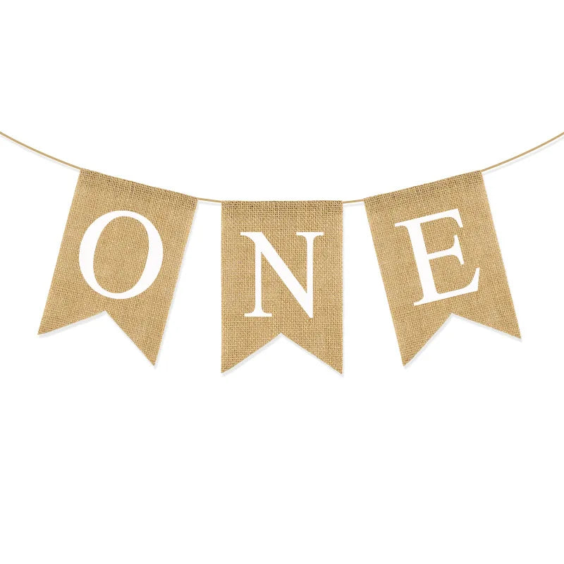Linen "One" Birthday Banner for Baby's First Party primary-colours by HitMyNeed