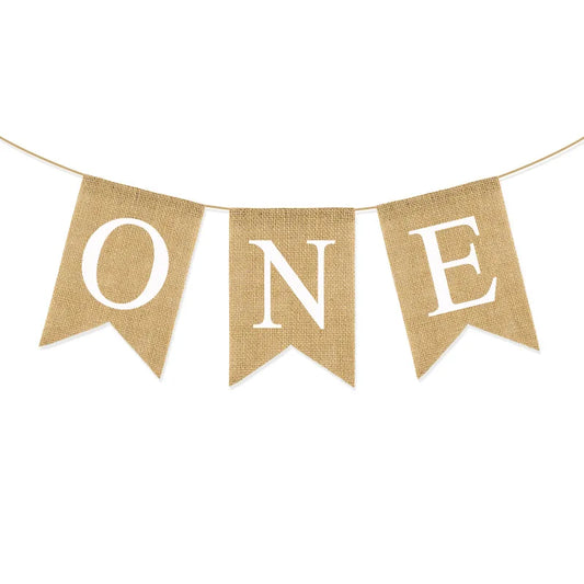 Linen "One" Birthday Banner for Baby's First Party primary-colours by HitMyNeed