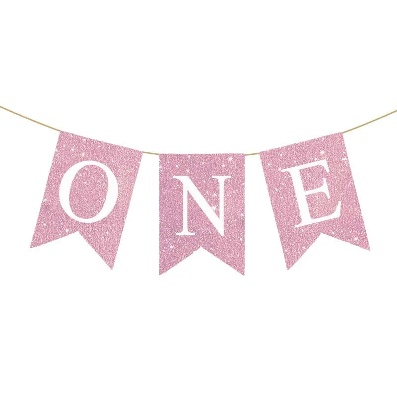 Linen "One" Birthday Banner for Baby's First Party rose-gold by HitMyNeed
