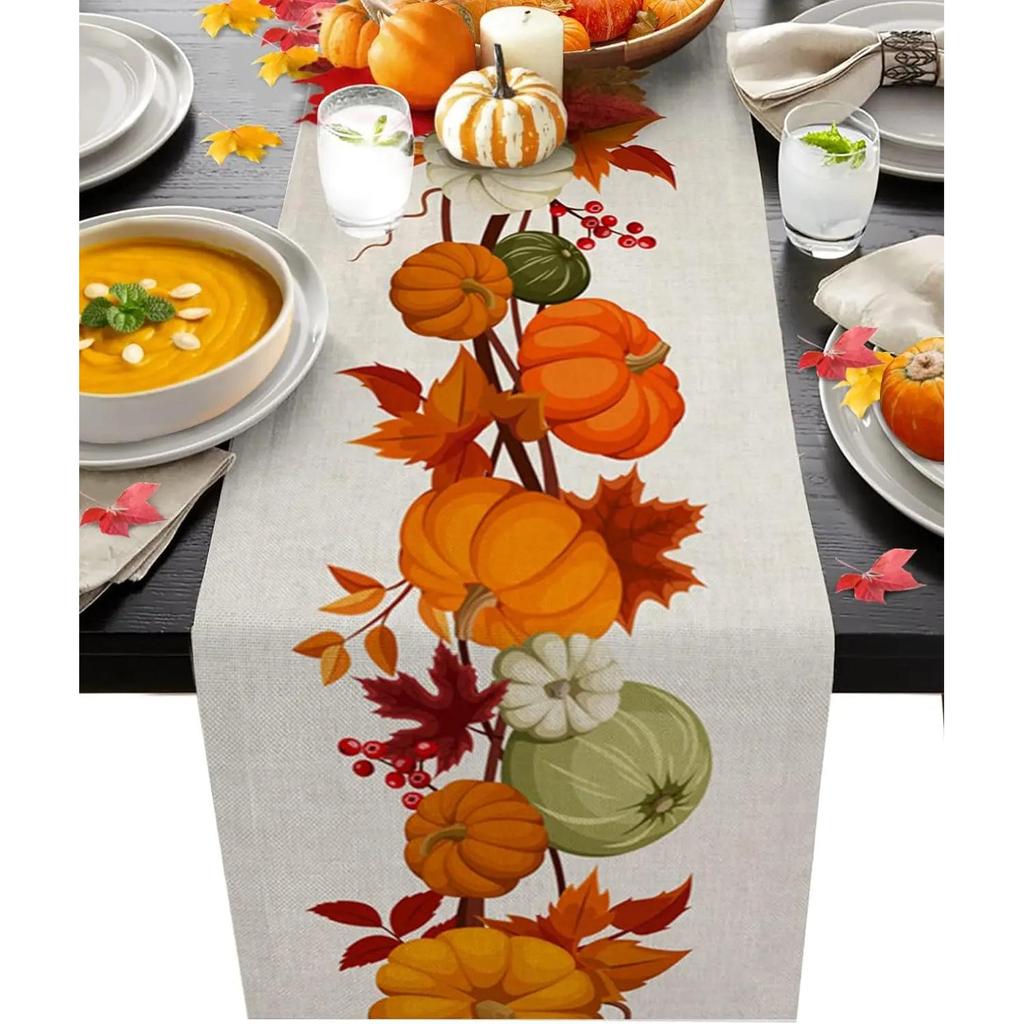 Linen Pumpkin Table Runner for Fall & Thanksgiving 1.0 200x33cm-78-7x13inch by HitMyNeed