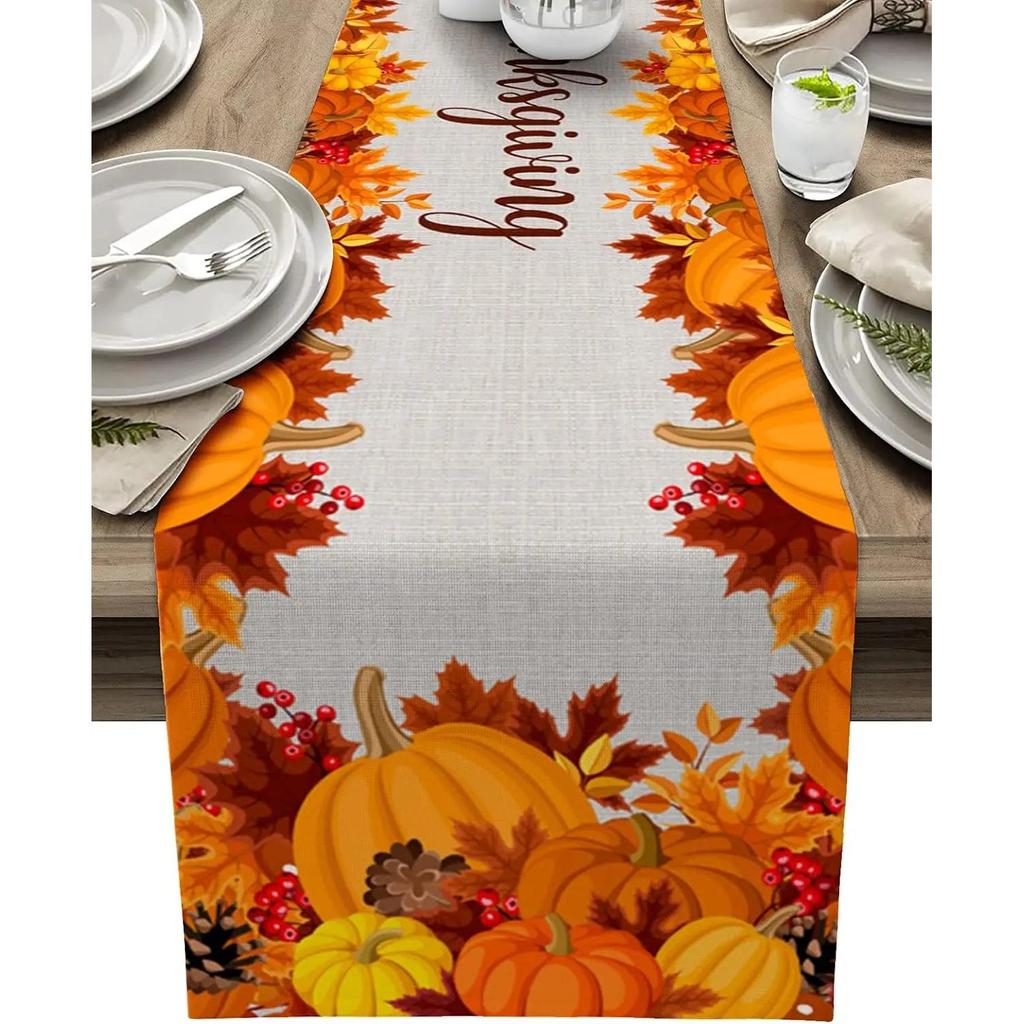 Linen Pumpkin Table Runner for Fall & Thanksgiving 5.0 180x33cm-70-8x13inch by HitMyNeed