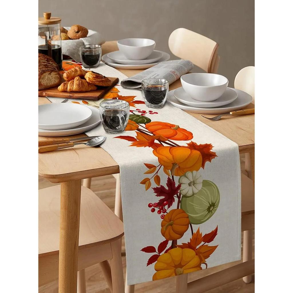 Linen Pumpkin Table Runner for Fall & Thanksgiving by HitMyNeed