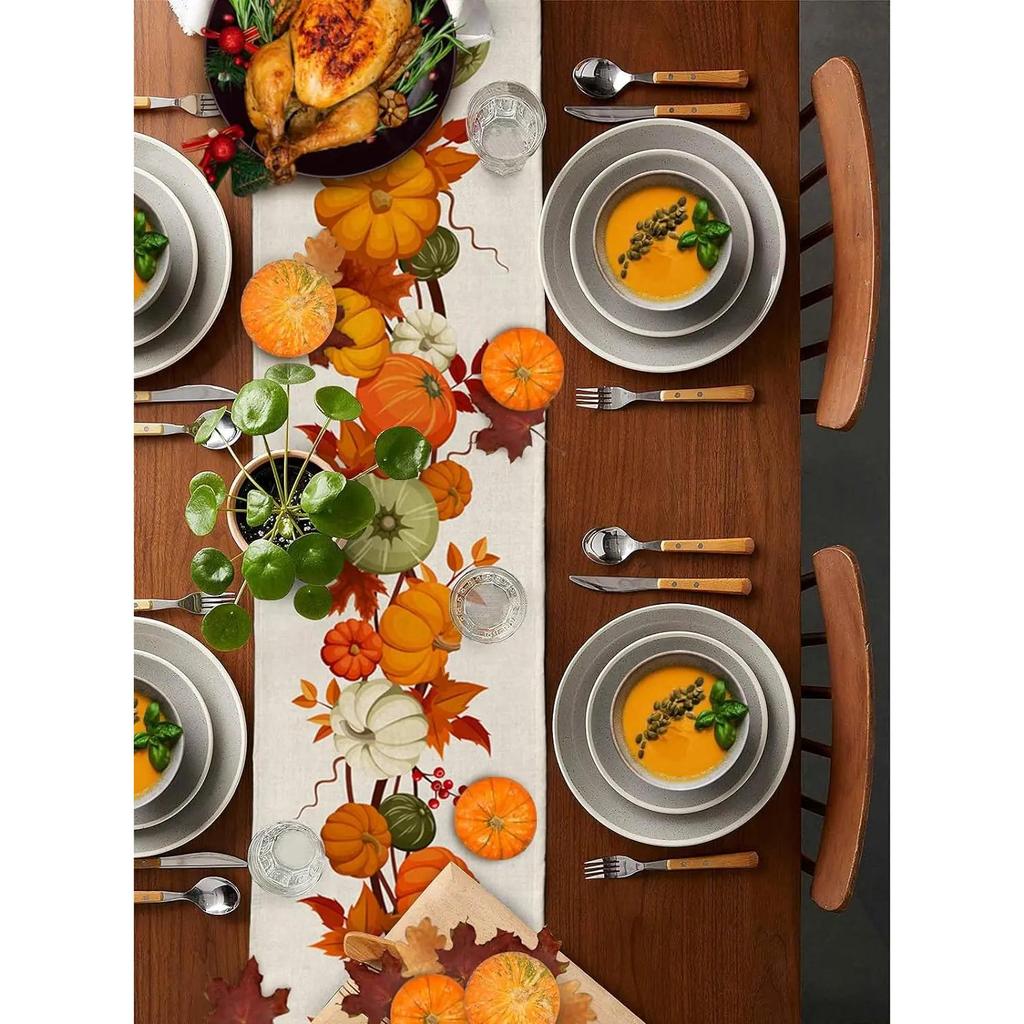 Linen Pumpkin Table Runner for Fall & Thanksgiving by HitMyNeed