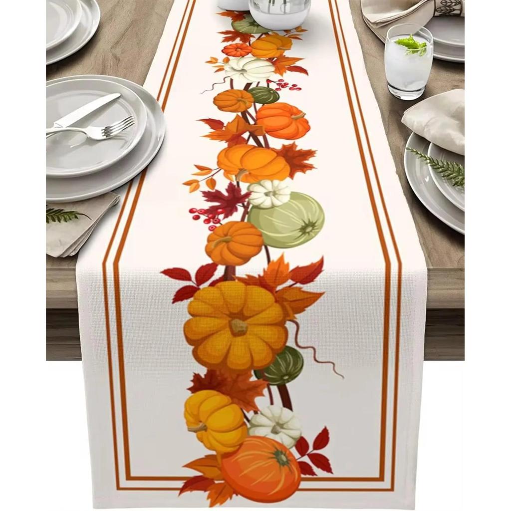 Linen Pumpkin Table Runner for Fall & Thanksgiving 8.0 200x33cm-78-7x13inch by HitMyNeed