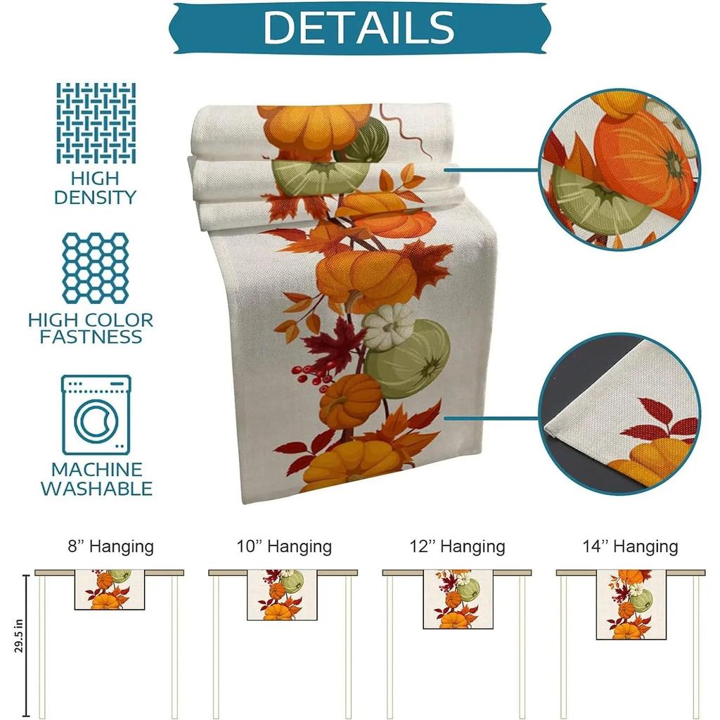 Linen Pumpkin Table Runner for Fall & Thanksgiving by HitMyNeed