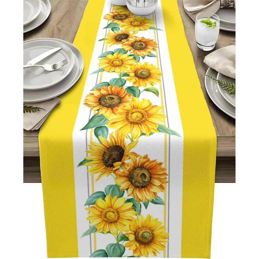 Linen Sunflower Table Runner for Dining Table 200x33cm-78-7x13inch 2.0 by HitMyNeed