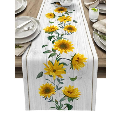 Linen Sunflower Table Runner for Dining Table by HitMyNeed
