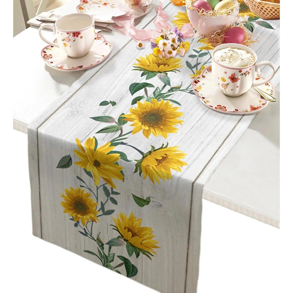 Linen Sunflower Table Runner for Dining Table by HitMyNeed