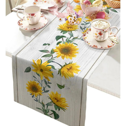 Linen Sunflower Table Runner for Dining Table by HitMyNeed