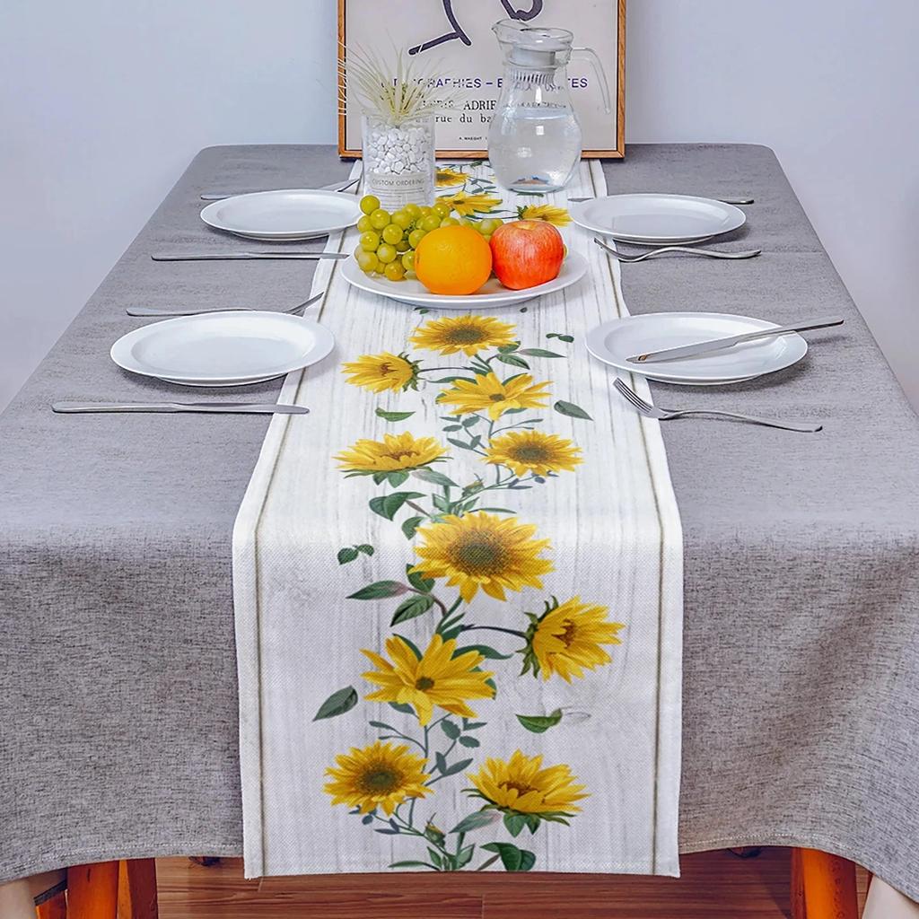 Linen Sunflower Table Runner for Dining Table by HitMyNeed