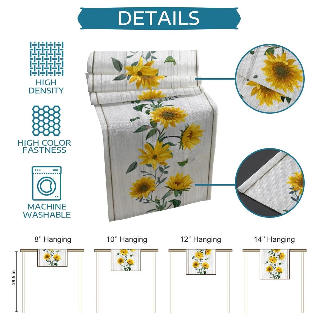 Linen Sunflower Table Runner for Dining Table by HitMyNeed