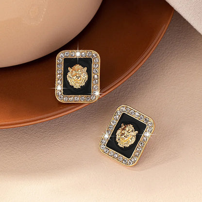 Lion Head Stud Earrings with Rhinestones by HitMyNeed