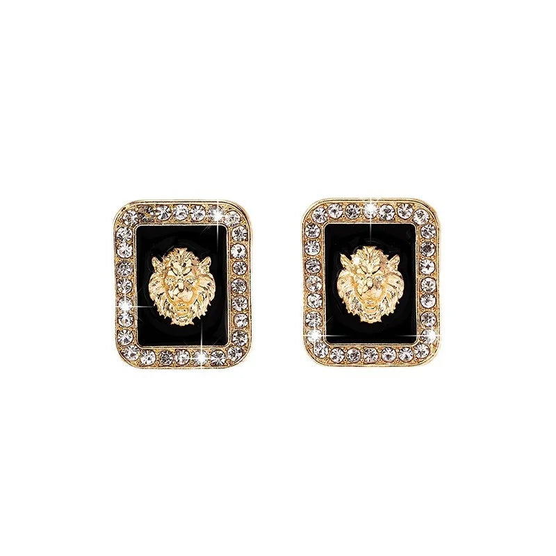 Lion Head Stud Earrings with Rhinestones by HitMyNeed