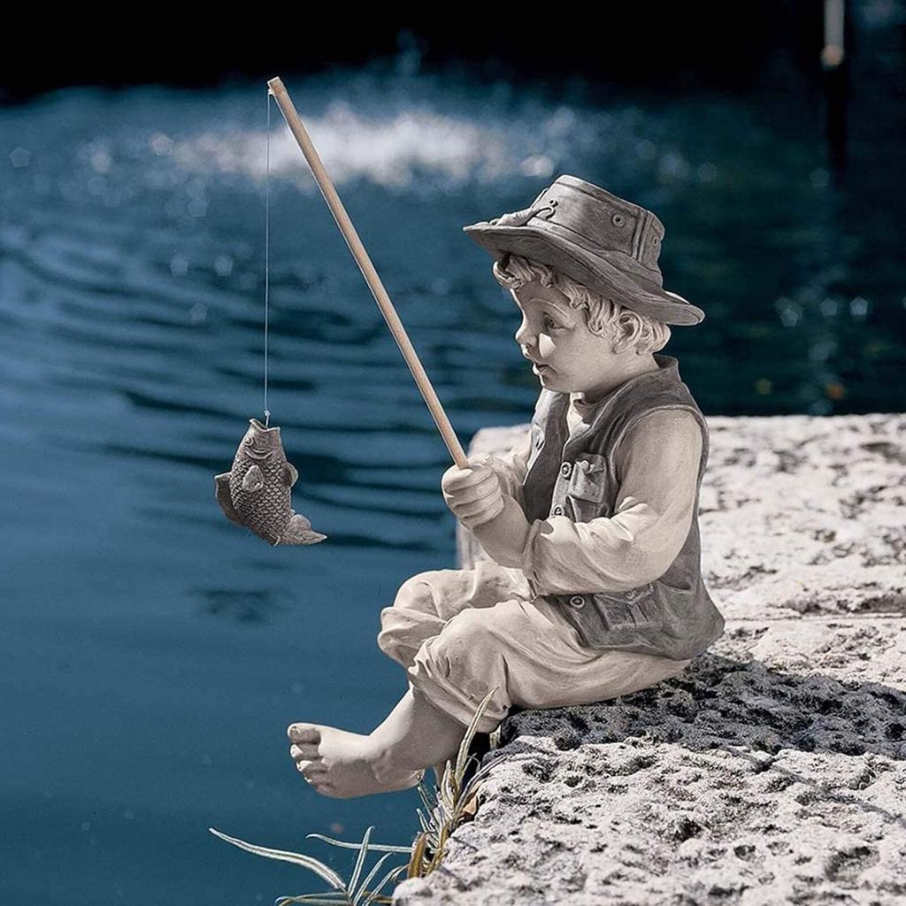 Little Boy Fisherman Garden Statue Figurine by HitMyNeed