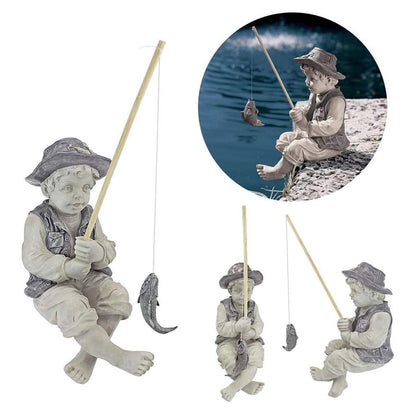 Little Boy Fisherman Garden Statue Figurine by HitMyNeed