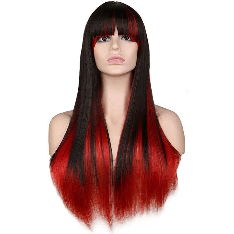 Long Black Red Ombre Straight Cosplay Wig 24" by HitMyNeed