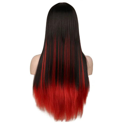Long Black Red Ombre Straight Cosplay Wig 24" by HitMyNeed