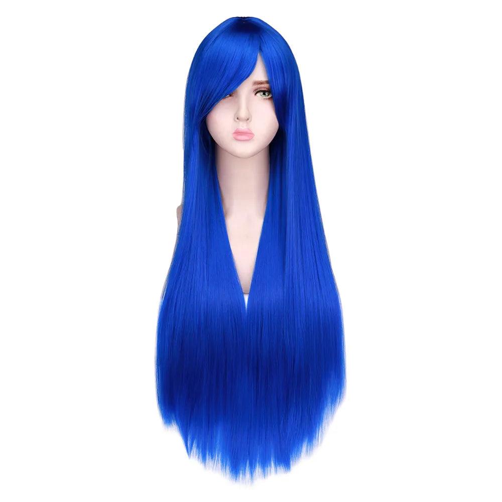 Long Black Red Ombre Straight Cosplay Wig 24" dark-blue by HitMyNeed