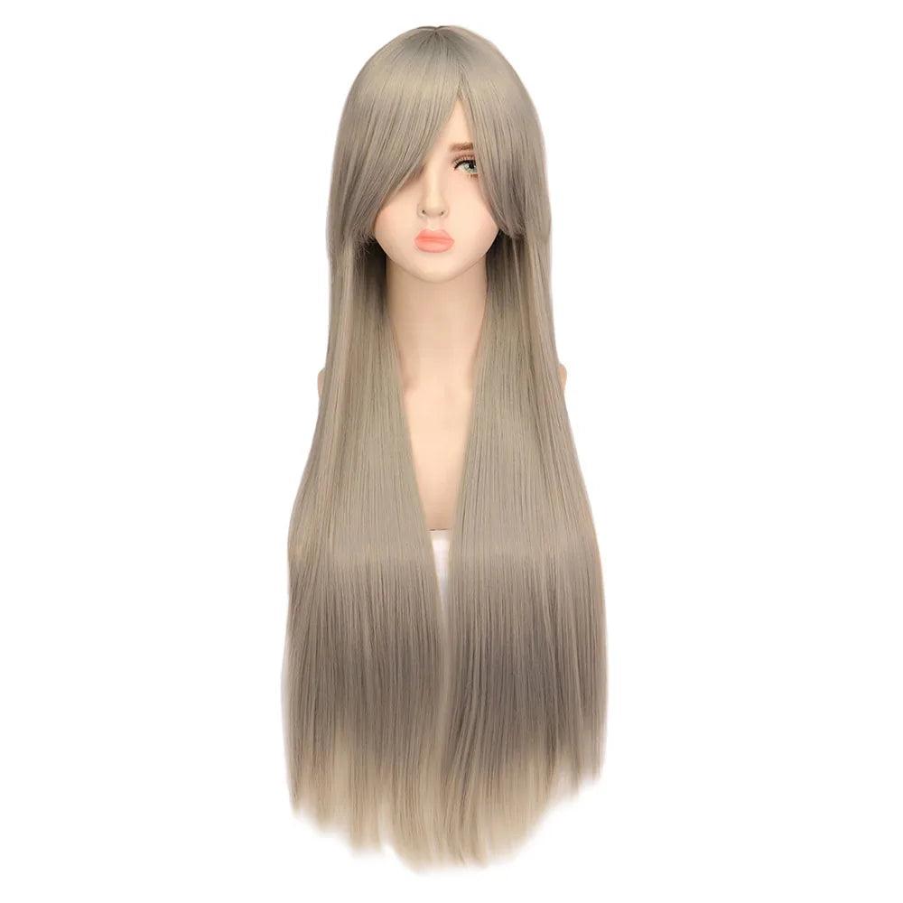 Long Black Red Ombre Straight Cosplay Wig 24" gray by HitMyNeed