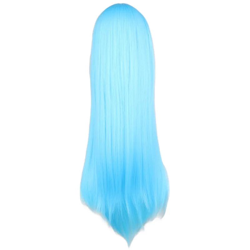 Long Black Red Ombre Straight Cosplay Wig 24" light-blue by HitMyNeed