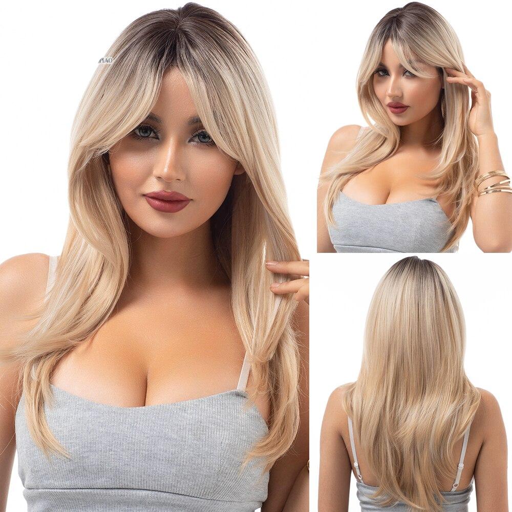 Long Blonde Layered Synthetic Wig with Bangs by HitMyNeed