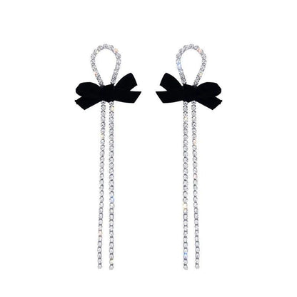 Long Crystal Drop Earrings with Black Bow by HitMyNeed